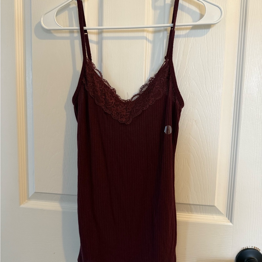 Burgundy Lace Trim Cami Top